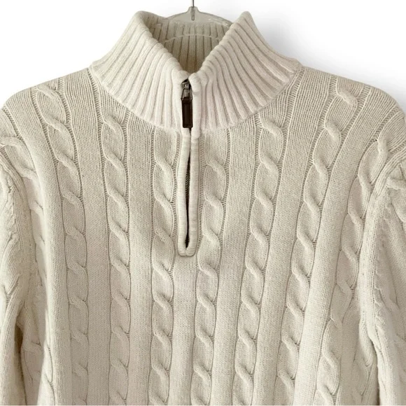 Banana Republic Factory Mens Cable Knit Sweater Sz M 1/4 Zip Wool Blend Neutral - Picture 2 of 11
